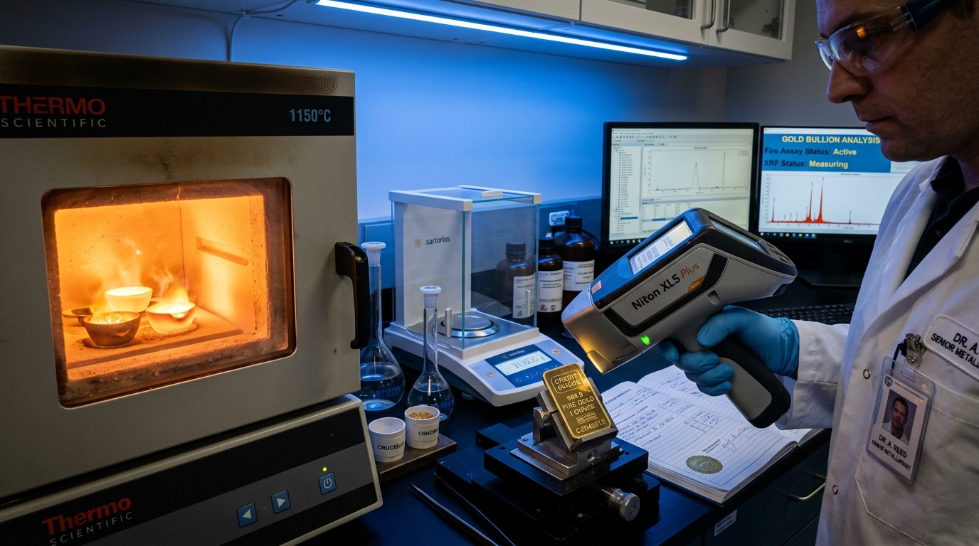 Spectrometric XRF assay testing and metallurgical analysis on gold specimens
